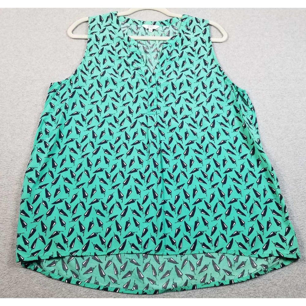 Crown & Ivy Tank Top Womens XL Blue Green‎ Chili Pepper Print Sleeveless Summer
